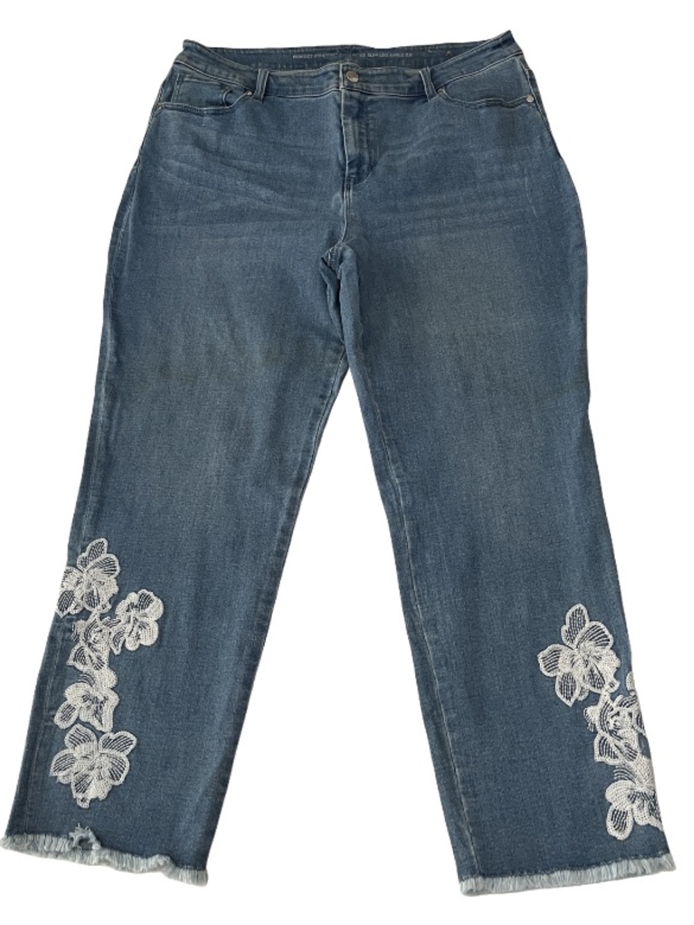 Chicos Floral Embroidered Slim Girlfriend Ankle Jeans